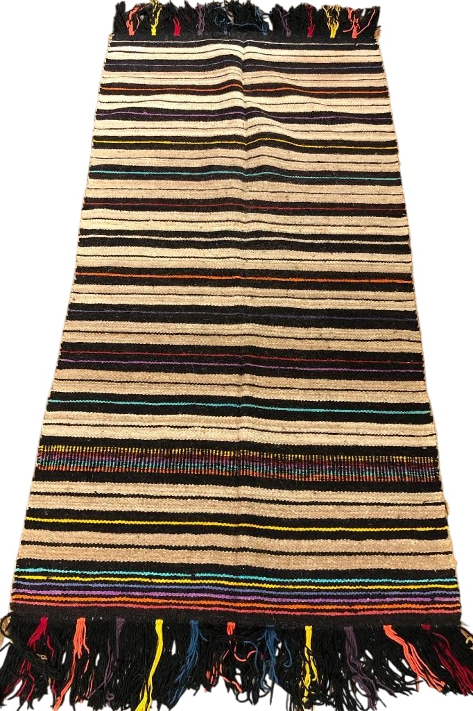 Banded Oversized Navajo Double Saddle Blanket by RG Sherman: Available here for your consideration is a banded oversized Navajo double saddle blanket by RG Sherman. This textile was made the traditional way. The weaver sheers the sheep, cleans the wool, cards t