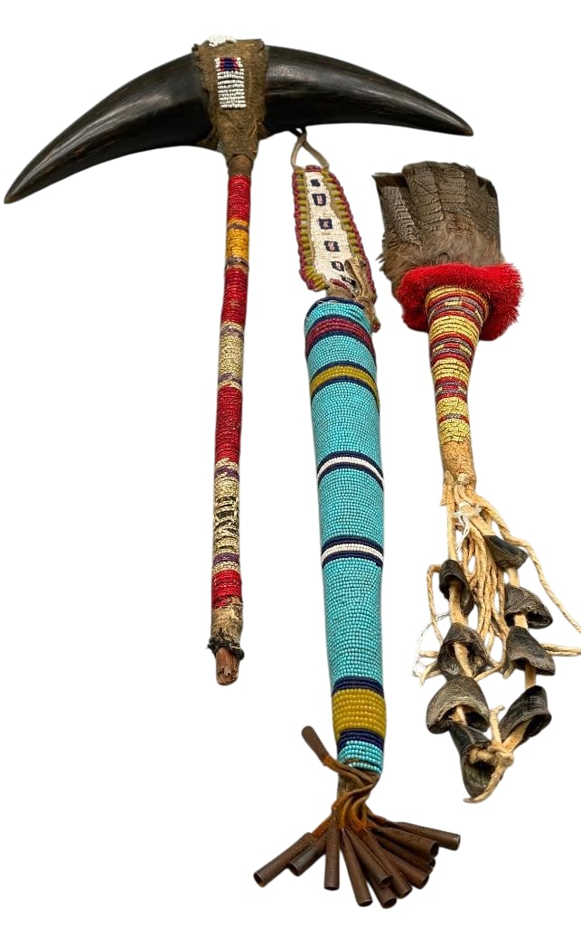Antique Quilled Fan - Beaded Horn Dance Wand - And Beaded Awl Case (1 of 11)