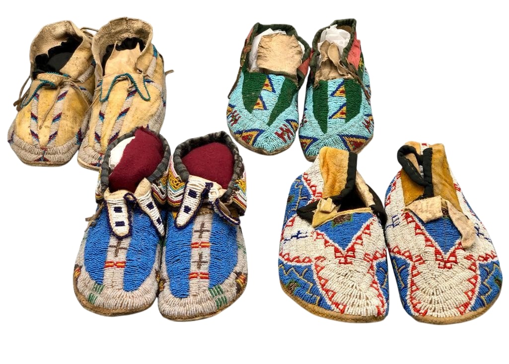 Four Pairs of Plains Beaded Moccasins Circa Early 1900s (1 of 12)