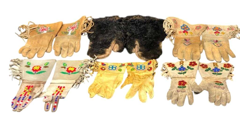 Six Pairs of Beaded And Buffalo Hide Gauntlets (1 of 13)