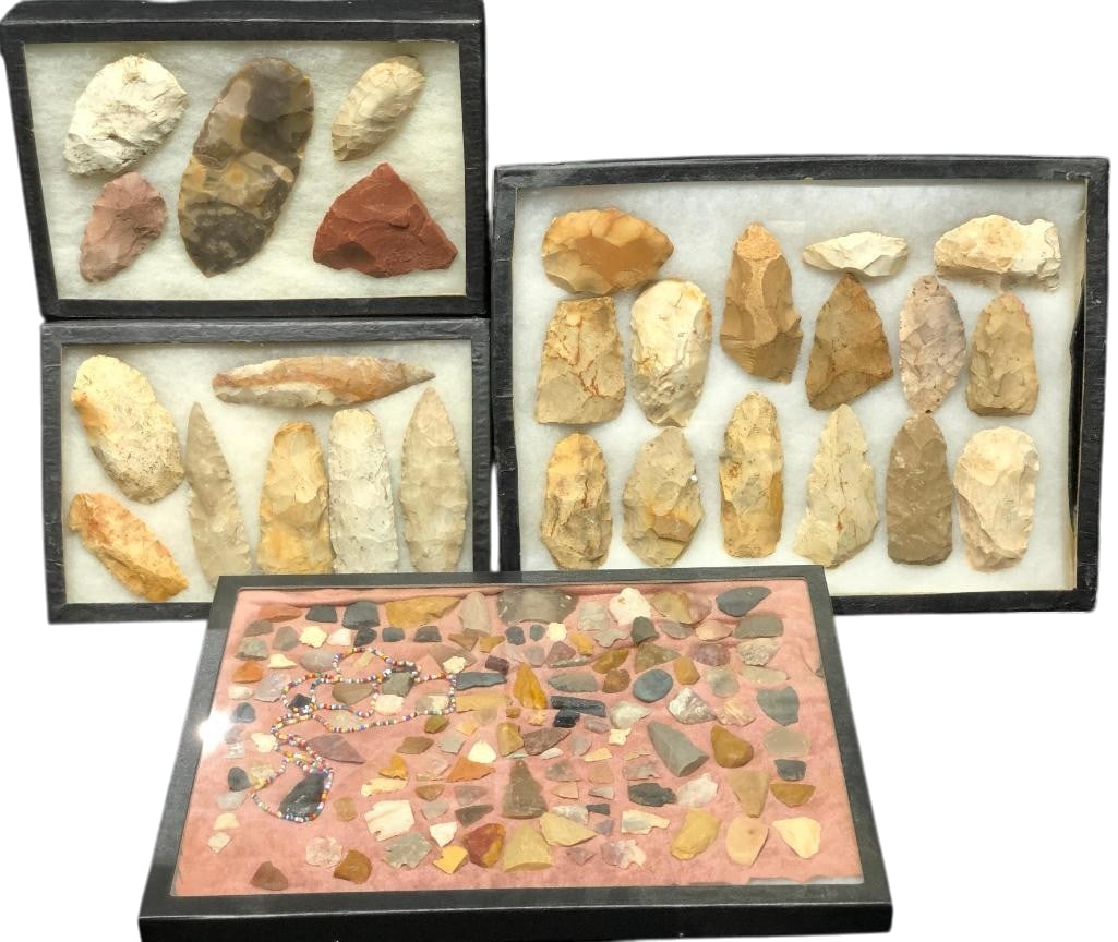 Four Frames Of Miscellaneous Stones, Points, Arrowheads etc. (1 of 12)