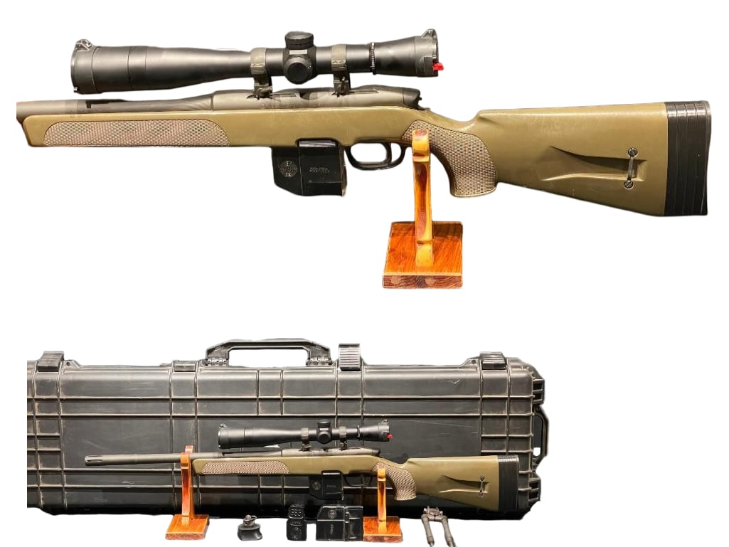 Steyr SSG-69 Olive Drab Green Rifle With Leupold Mark 4 Scope And Clips: For your bidding pleasure is a like new, Steyr SSG-69 Olive drab green rifle with Leupold Mark 4 scope. This precision rifle features a bolt action, olive drab synthetic polymer furniture and a five r