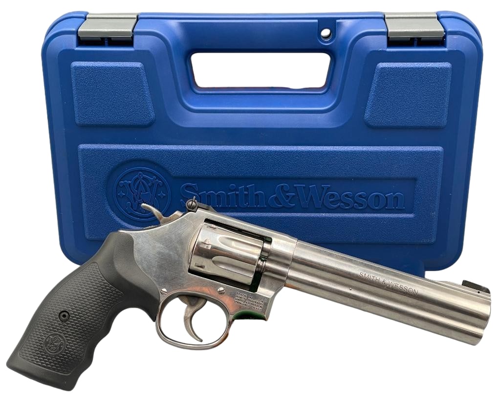Smith & Wesson 648-2 Revolver In .22 WMR Caliber: For your bidding pleasure is a like new, unfired condition, Smith and Wesson 648-2 Revolver in .22 WMR caliber. This is a rimfire magnum wheel gun with an all stainless steel frame, an underlug barrel