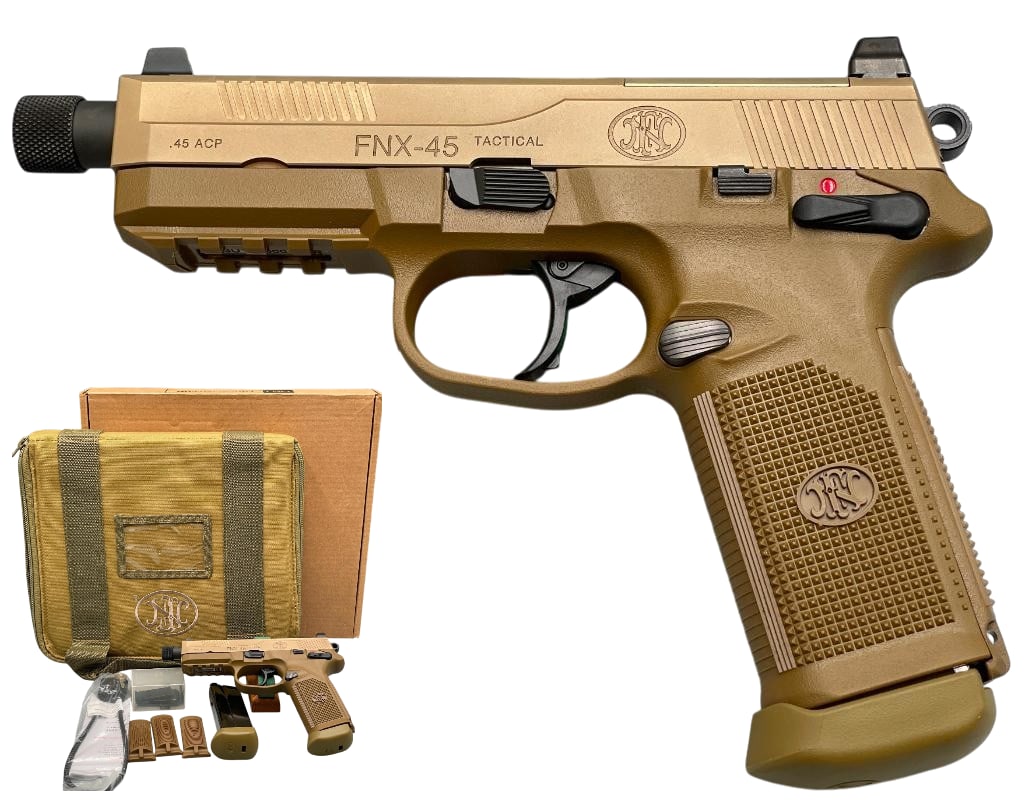FN FNX - .45 ACP Tactical Pistol New In Box: For your bidding pleasure is a FN FNX - .45 ACP tactical pistol, like new in box. This is a rugged high capacity semi automatic pistol. This features a flat earth tone polymer frame, Picatinny accesso