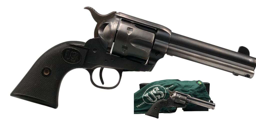 U.S. Firearms .45 Caliber Single Action Army - Rodeo - With Box: For your bidding pleasure is a U.S. Firearms .45 caliber (SAA) "Rodeo" with box. This revolver is a quality remake of the Colt 45 made by USFA. The weapon features a matte blue finish, single 
