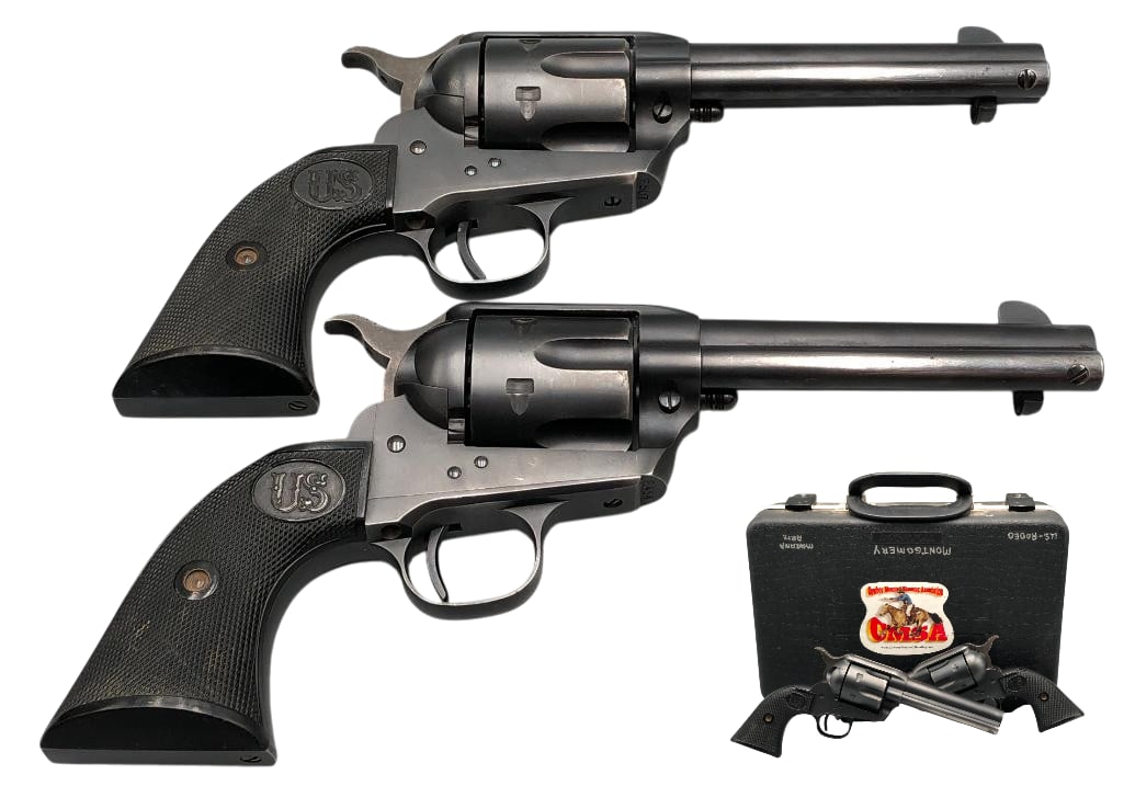 Pair Of U.S. Firearms .45 Caliber S.A.A. Revolvers Estate Champion C.M.S.A. Shooter Billy Montgomery: For your bidding pleasure is a Pair Of U.S. Firearms .45 caliber S.A.A. revolvers from the estate Champion C.M.S.A. Shooter Billy Montgomery. Billy was the winner of the Pro - Limited Men's Divisi