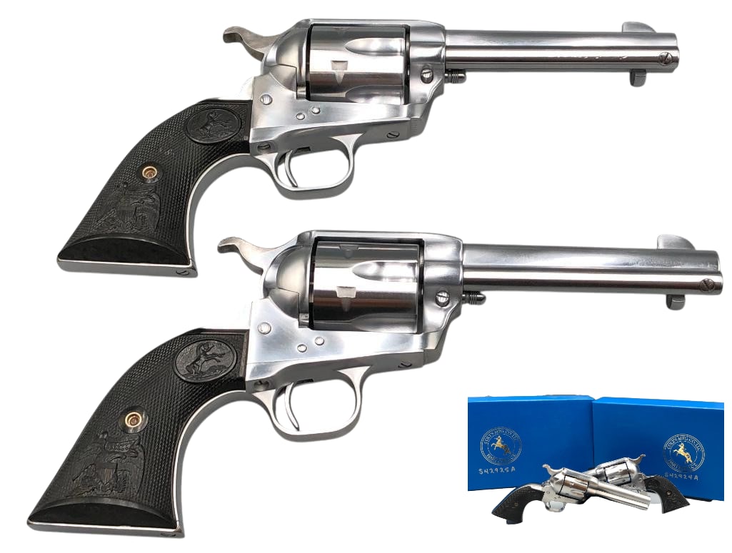 Pair Of Sequentially Numbered LNIB 3rd Generation Custom Colt .45 Caliber S.A.A. Revolvers: For your bidding pleasure is a pair of sequentially Numbered like new, 3rd Generation Custom Colt .45 caliber SAA revolvers. According to family, these sequentially numbered customs were fine tuned by