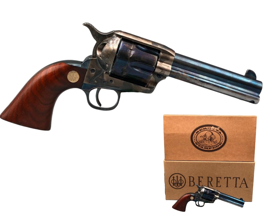 Beretta Stampede .45 Caliber Single Action Army Revolver With Box: For your bidding pleasure is a like new, Beretta Stampede .45 caliber SAA revolver with box. The revolver is modeled after the "Peacemaker" by Colt and was manufactured by Uberti for Beretta. 