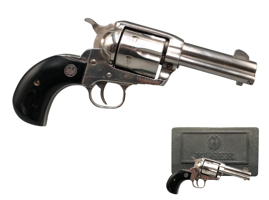 Ruger Vaquero .45 Caliber Single Action Revolver: For your bidding pleasure is this Ruger Vaquero .45 caliber stainless steel SA revolver with case. This firearm was designed to replicate a 19th century Colt. This weapon is made of stainless steel on