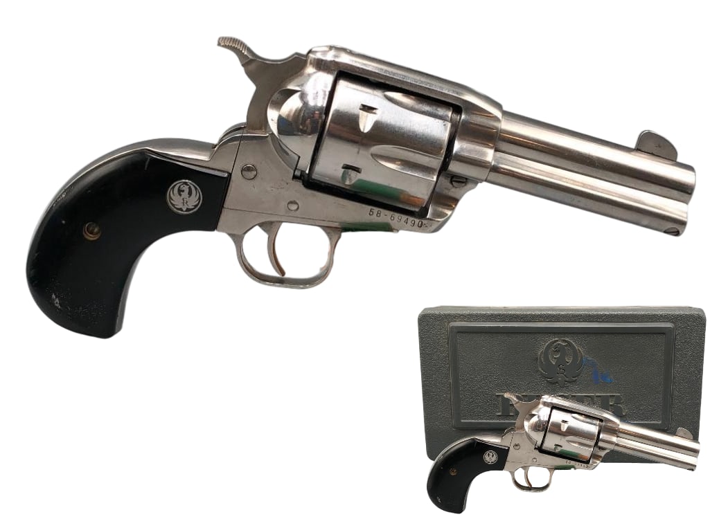 Ruger Vaquero .45 Caliber Single Action Revolver: For your bidding pleasure is a Ruger Vaquero .45 caliber stainless steel SA revolver with case. This firearm was designed to replicate a 19th century Colt. This weapon is made of stainless steel on th