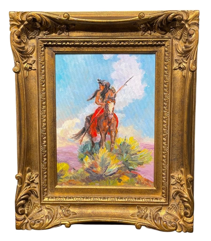 Native American Warrior On Horseback Theme Oil Painting By Nadine Leo (1 of 9)