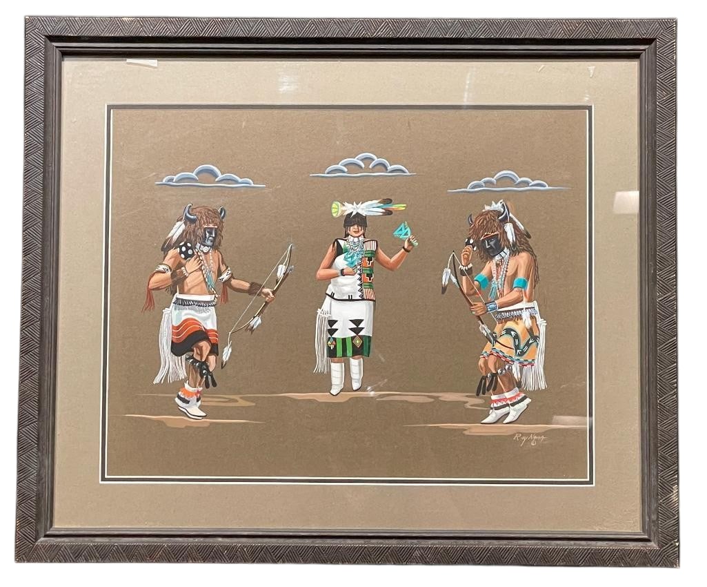Original Gouache Painting By Ray Naha: Offered for your purchase here is an original gouache painting by the one and only, Ray Naha. This depicts the Hopi Buffalo Dance with the dancers dressed in traditional style regalia. This piece has 