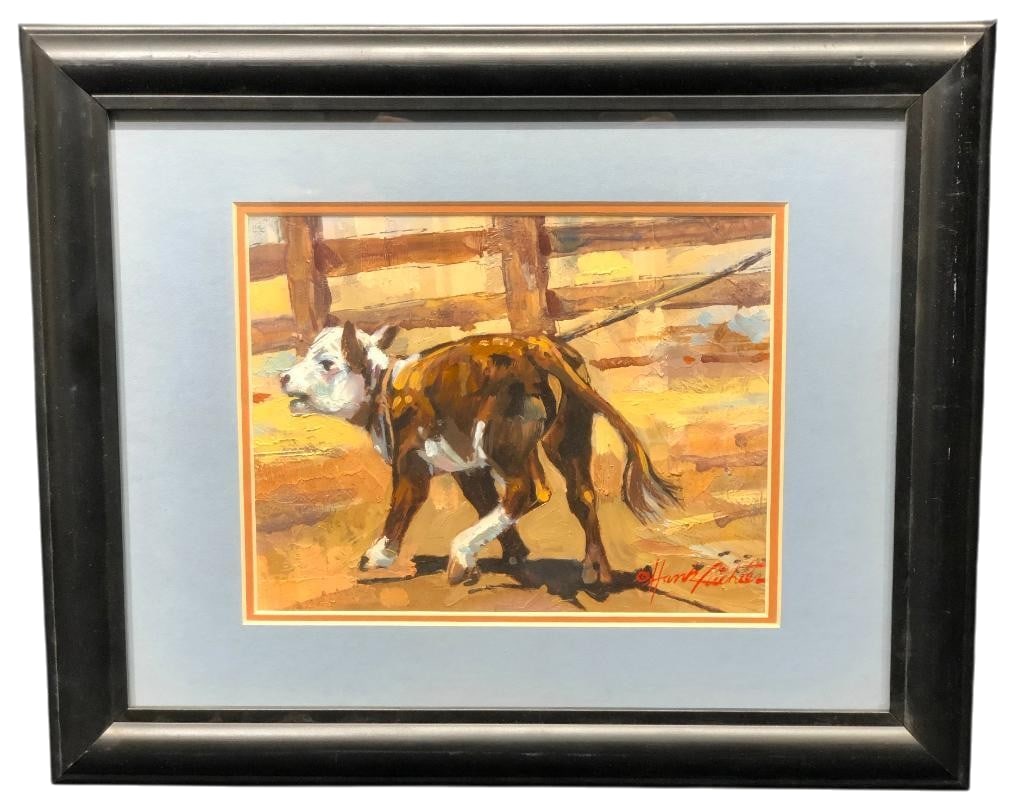 Gotcha - Original Painting By Hank Richter: Offered for your purchase here is Gotcha, an original painting by Hank Richter. This watercolor painting is done on paper and features a calf being roped inside of a cattle pen. The piece is finished 
