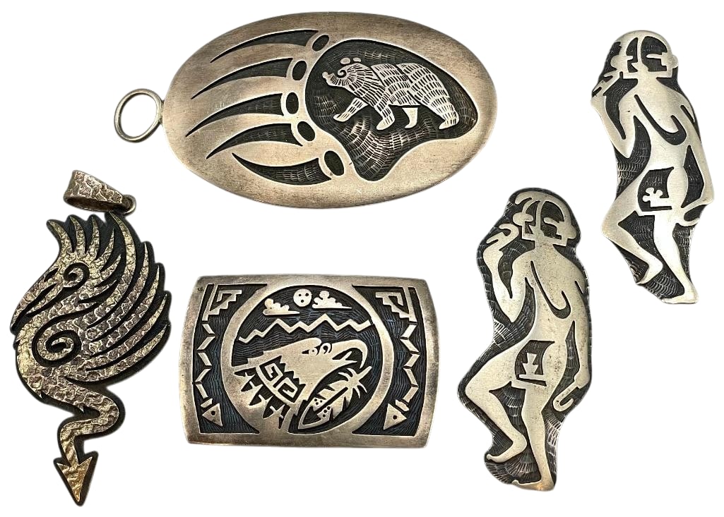 Two Hopi Buckles, Two Hopi Pins And One Pendant (1 of 8)