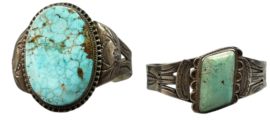 Two Fred Harvey Era Turquoise And Sterling Silver Bracelets (1 of 12)