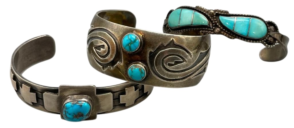 Three Turquoise And Sterling Silver Bracelets (1 of 13)