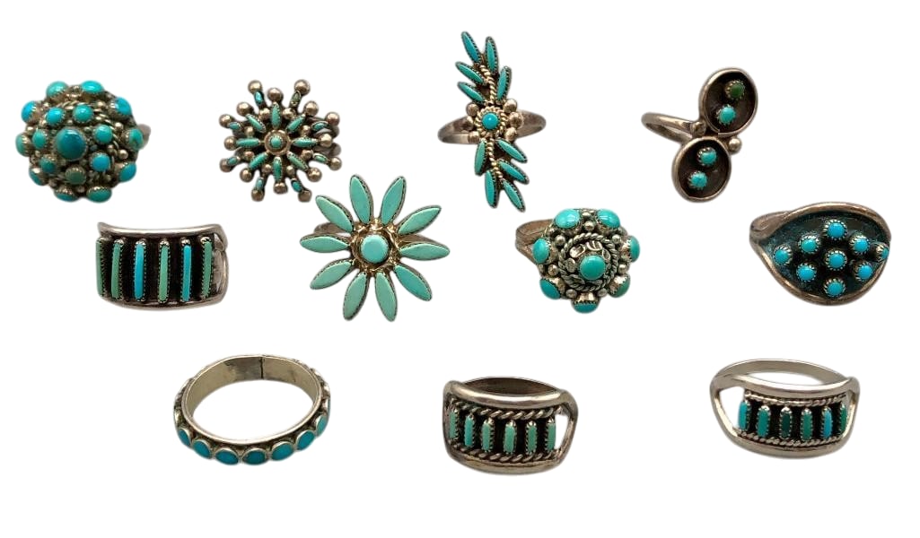 11 Vintage Sterling Silver And Turquoise Rings (1 of 10)