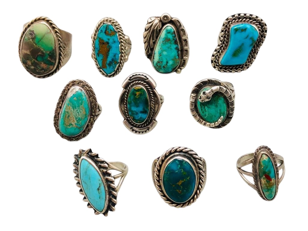 Group Of 10 Sterling Silver And Turquoise Rings (1 of 10)