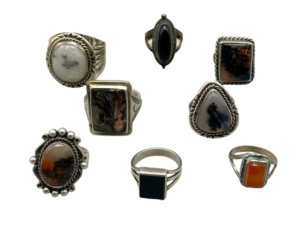 Group Of Eight Vintage Sterling Silver Rings With Various Settings (1 of 10)