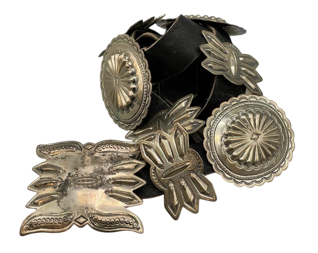 Vintage Sterling Silver Stamped With Repousse Concho Belt (1 of 12)
