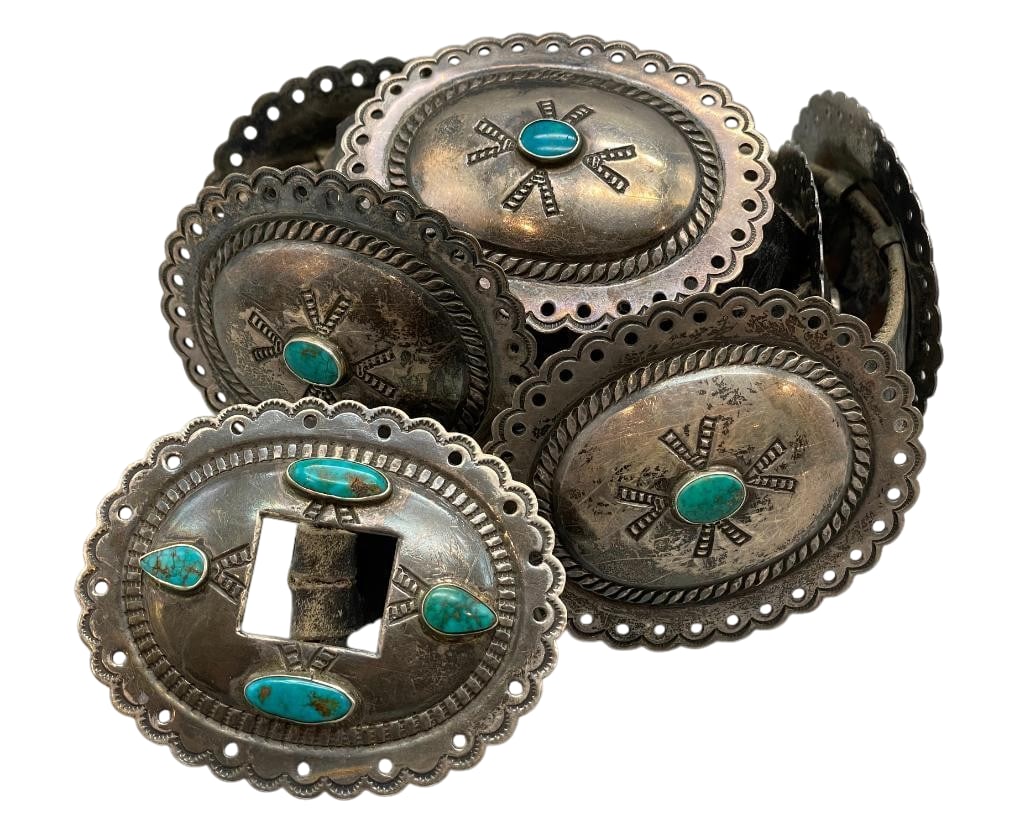 Great Fred Harvey Era Sterling Silver And Natural Turquoise Concho Belt (1 of 15)