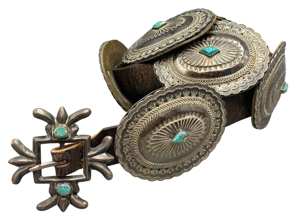 Nice Vintage Sterling Silver And Turquoise Concho Belt (1 of 10)