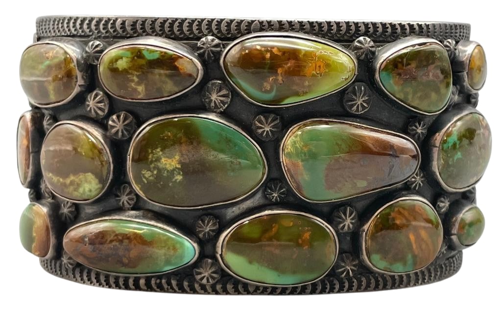 STATEMENT Green Turquoise And Sterling Silver Wide Bracelet By Vivian Barbone (1 of 9)