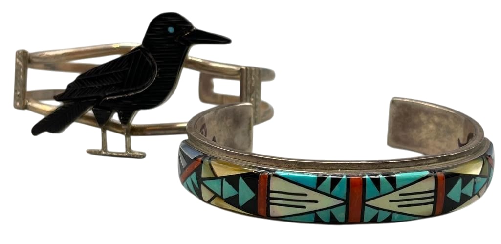 Two Sterling Silver And Multi Stone Inlay Bracelets (1 of 10)