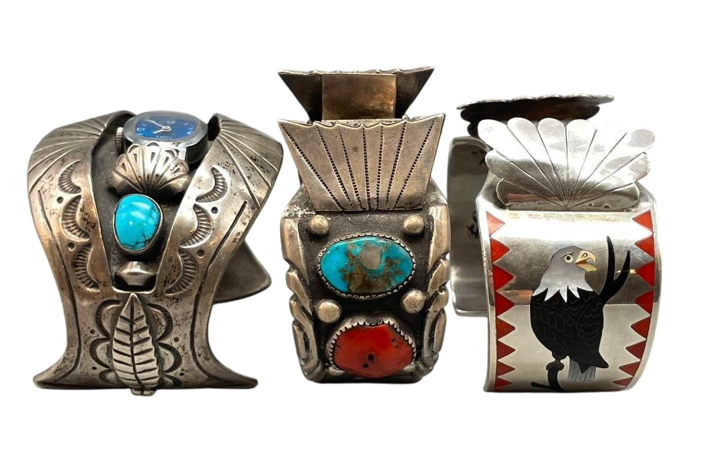Three Sterling Silver Watch Cuffs With Various Settings (1 of 16)