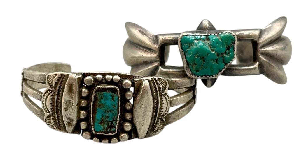 Two Vintage Sterling Silver And Turquoise Bracelets (1 of 10)