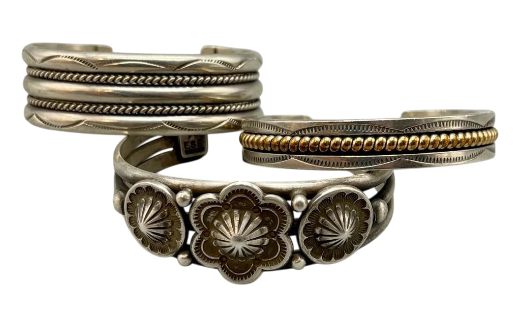 Three Sterling Silver Bracelets With Various Designs (1 of 12)