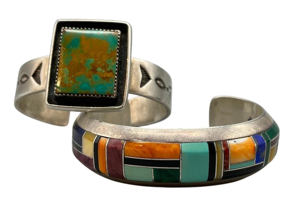Two Sterling Silver Bracelets - One With Turquoise And One With Multi Stone Inlay (1 of 12)