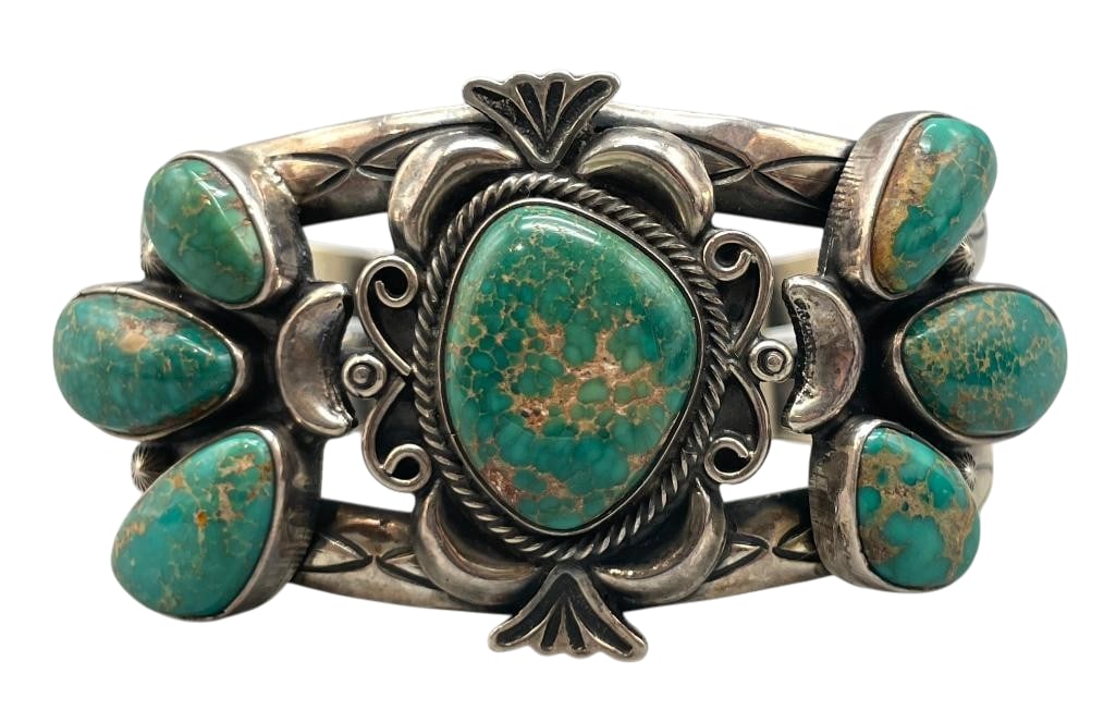 Turquoise And Sterling Silver Cluster Bracelet Possible Royston By Emma Lincoln (1 of 9)