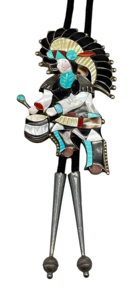 Zuni Drum Dancer Theme Bolo Tie by Jonathan Beyuka (1 of 13)