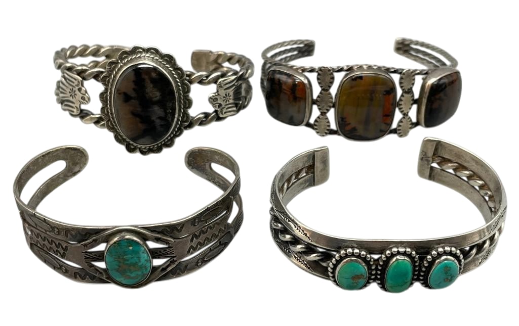 Four Vintage Sterling Silver Bracelets With Various Settings (1 of 12)
