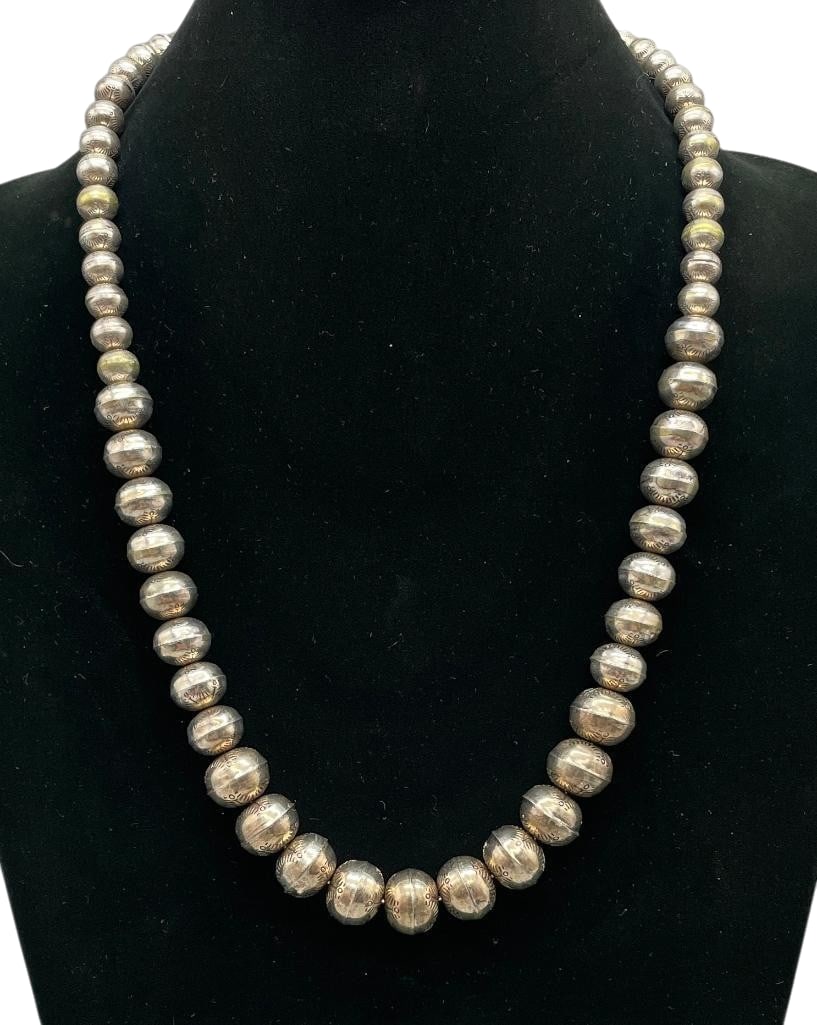 Sterling Silver Stamped Graduated Bead Necklace (1 of 12)