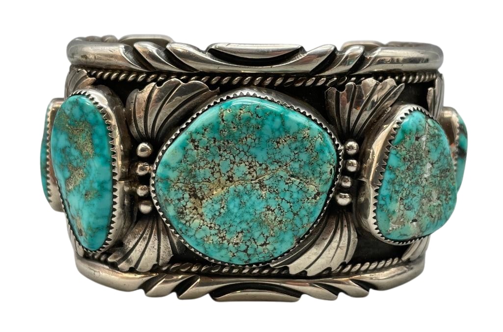 Hefty Sterling Silver And Turquoise Cuff Bracelet (1 of 8)