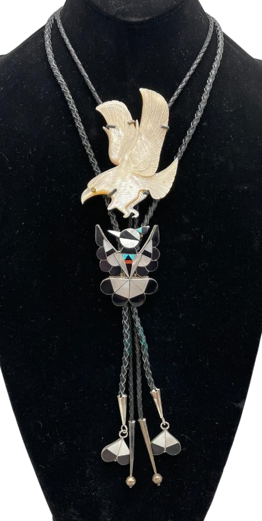 Two Bolo Ties - One Carved Eagle Theme And One Inlay Thunderbird Theme (1 of 16)