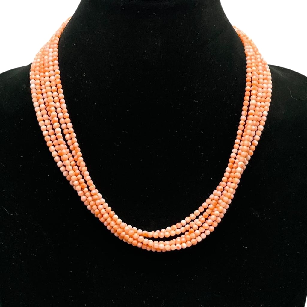 Six Strand Peach Coral Beaded Necklace (1 of 10)