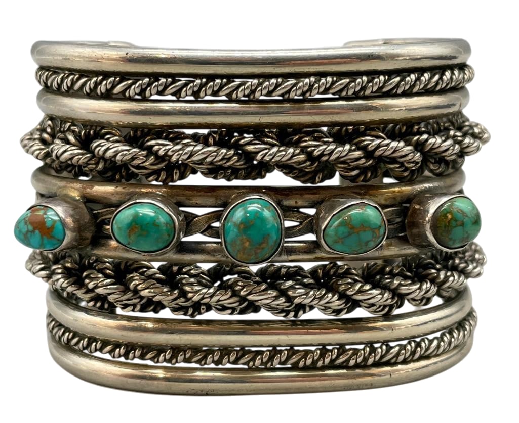 Five Stone Vintage Sterling Silver And Turquoise Bracelet (1 of 9)