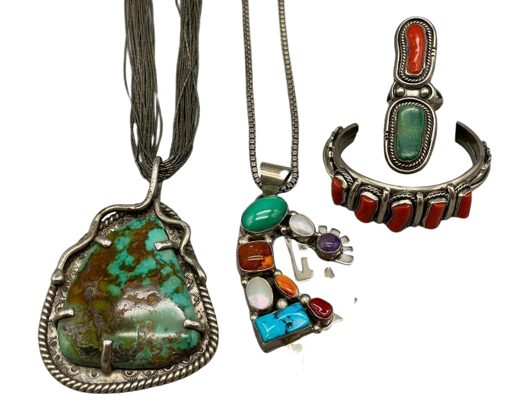 Two Necklaces, Bracelet And Ring - Sterling Silver With Various Settings (1 of 19)