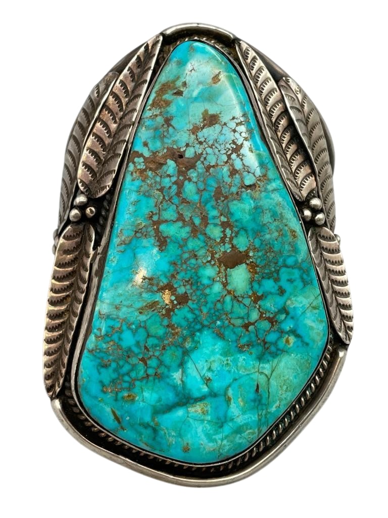 STATEMENT Vintage Sterling Silver Bracelet With Large Turquoise Stone (1 of 9)