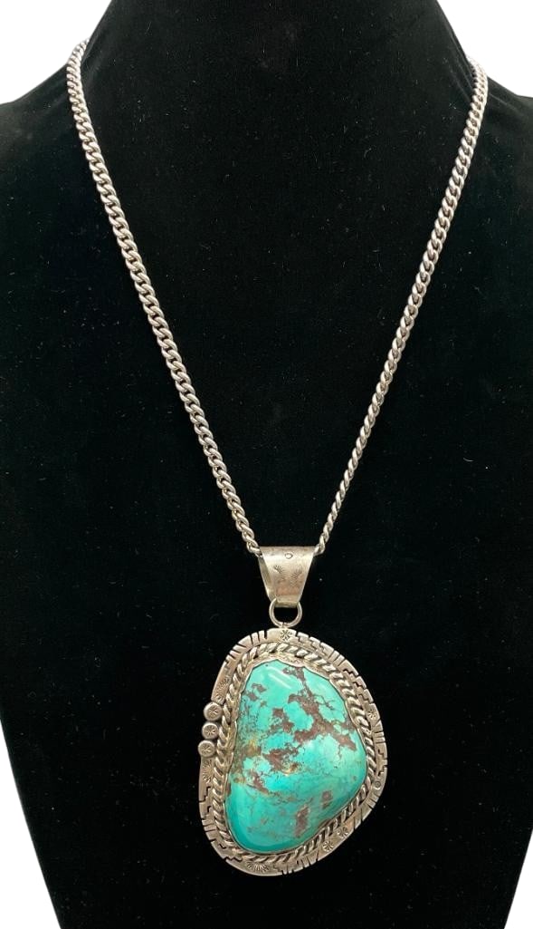 Statement Turquoise Nugget And Sterling Silver Pendant With Chain (1 of 12)