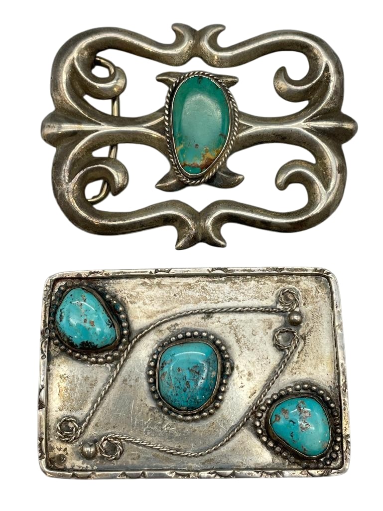 Two Vintage Turquoise And Sterling Silver Buckles (1 of 9)