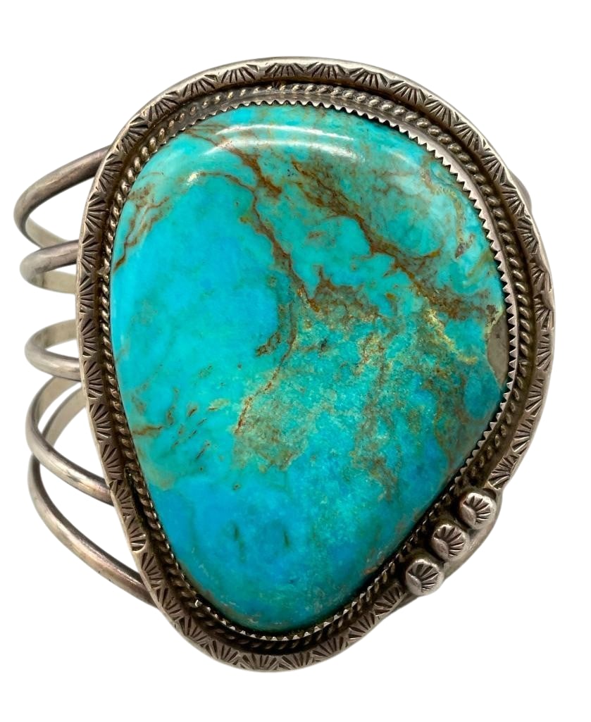 Turquoise And Sterling Silver Bracelet Stamped Navajo (1 of 11)