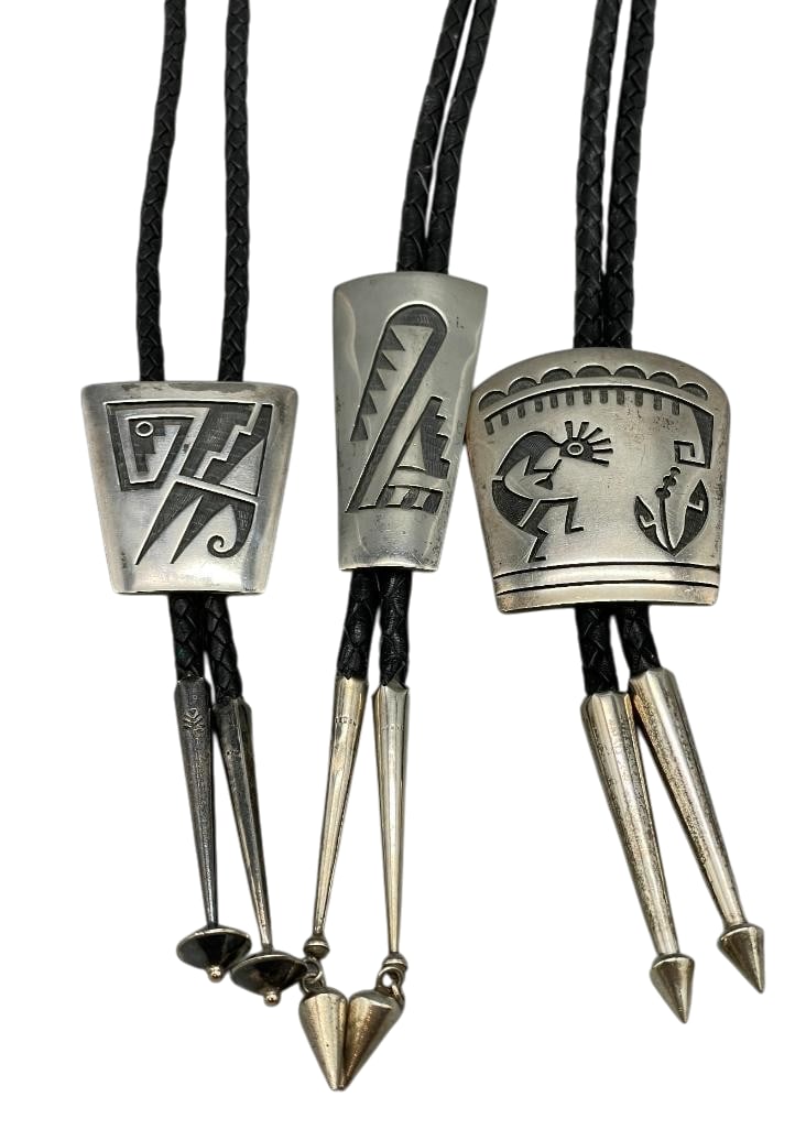 Three Sterling Silver Hopi Bolo Ties By Weaver, Honanie And Sekakuku (1 of 13)