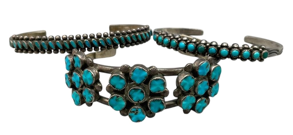 Three Vintage Sterling Silver And Turquoise Bracelets (1 of 9)