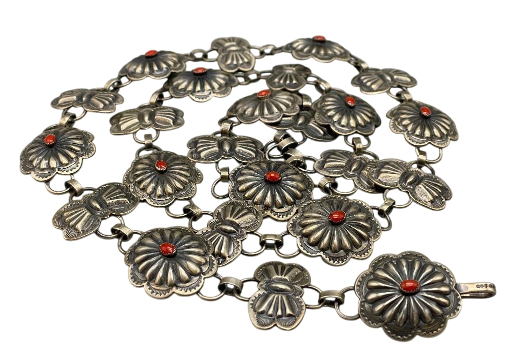 Vintage Sterling Silver And Coral Link Concho Belt (1 of 11)