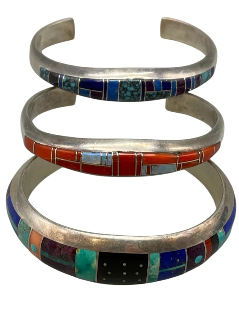 Three Sterling Silver And Multi Stone Inlay Bracelets - Chee And Royce (1 of 10)
