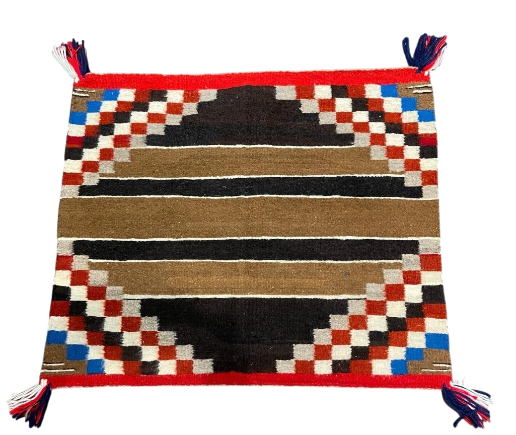Vintage Navajo Sunday Single Saddle Blanket: Available here for your consideration is a vintage Navajo "Sunday" single saddle blanket. This piece was made from hand carded and hand spun wool and features alternating tan and black stripes